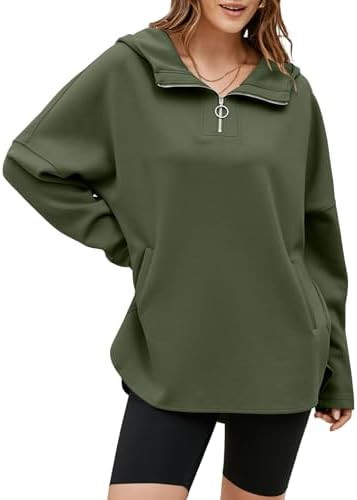 EVALESS Women's Oversized Hoodies Casual Long Sleeve Half Zipper Pocket Sweatshirt Pullover Tops | Amazon (US)
