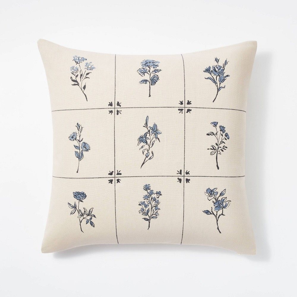 Printed Floral Square Throw Pillow Blue/Cream - Threshold designed with Studio McGee | Target