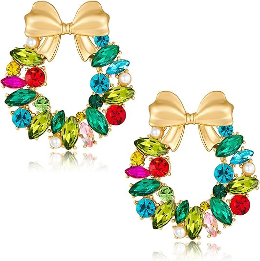 Colorful Christmas Earrings for Women Cute Reindeer Bow Wreath Light Bulb Xmas Dangle Earrings Ho... | Amazon (US)