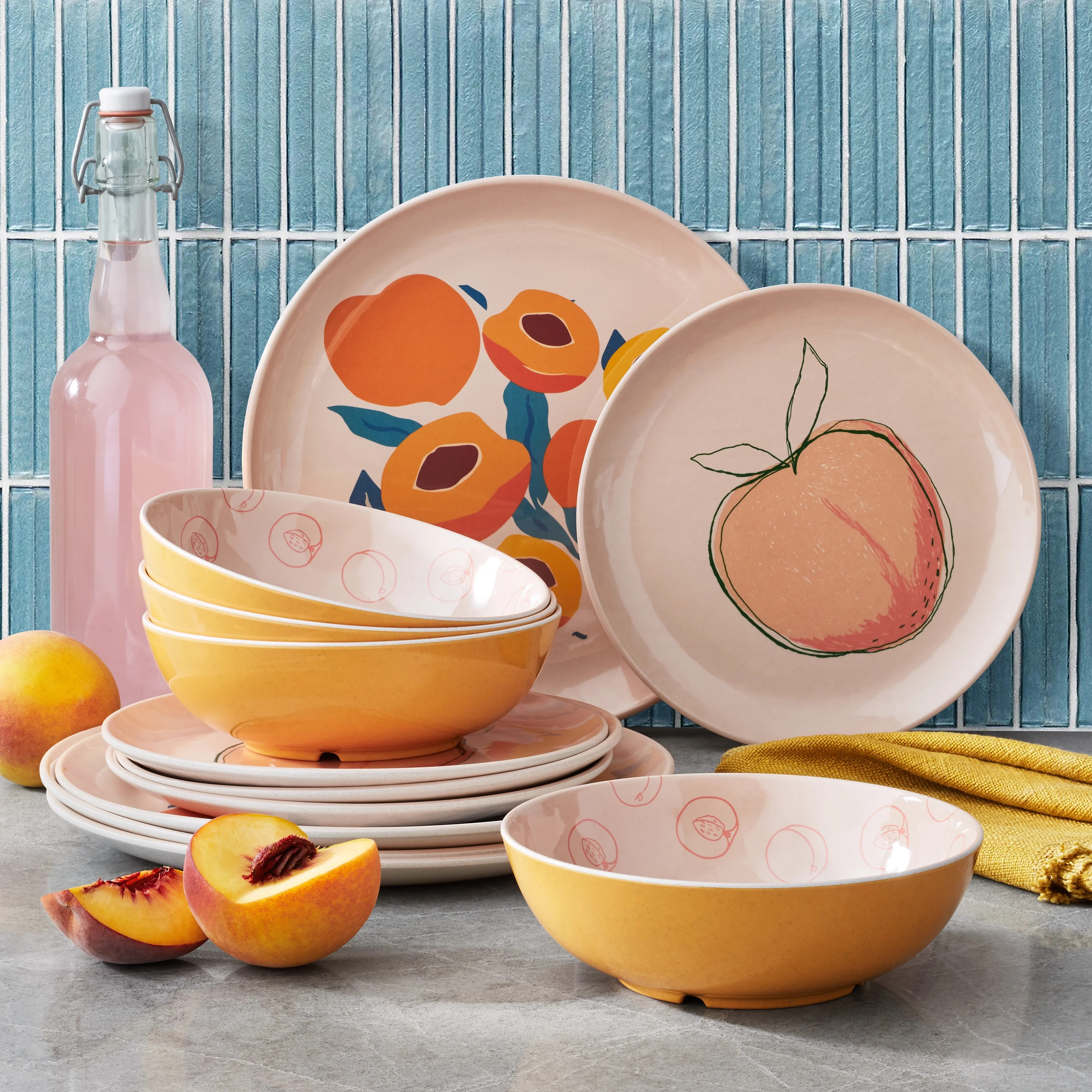 Buenisimo Vajilla de Melamina de Bambú de 12 Piezas, Melocotón Rosa | Walmart (US)