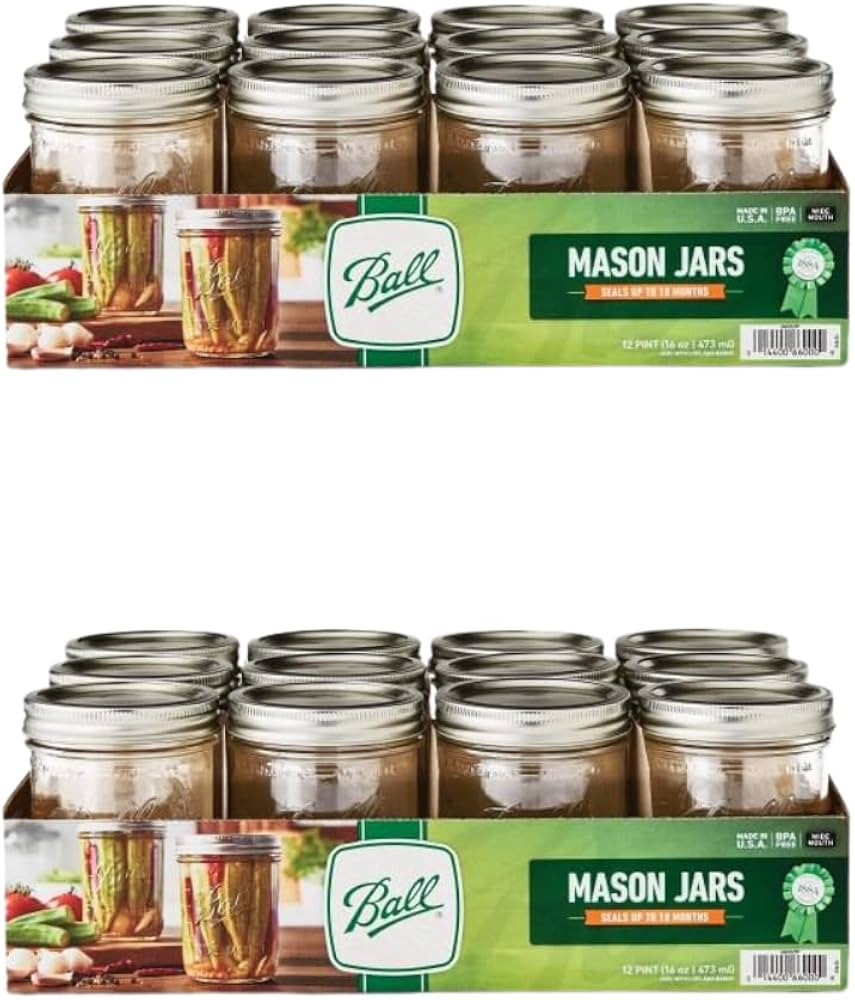 Ball Glass Mason Jars Regular Mouth 16oz (Pack of 24) with Lids and Bands, Used for Canning, Pick... | Amazon (US)