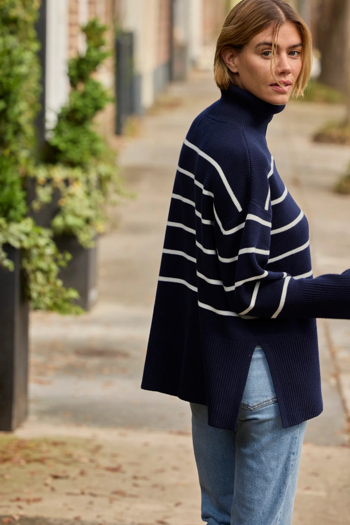 Madeline Sweater in English Navy Banker Stripe | Lake Pajamas