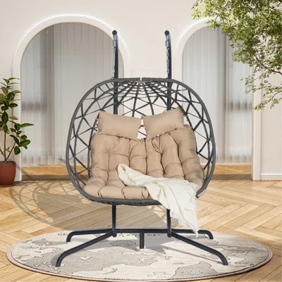 Double Egg Chair With Stand Hanging Indoor Outdoor Rattan Patio Basket Egg Swing Chair Hammock Egg Chairs With UV Resistant Cushions 600 Lbs For Bedro | Wayfair North America