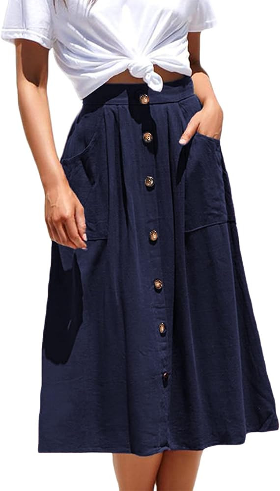 Naggoo Women's Polka Dot Midi Skirts Casual High Elastic Waist A Line Pleated Midi Chiffon Skirts wi | Amazon (US)