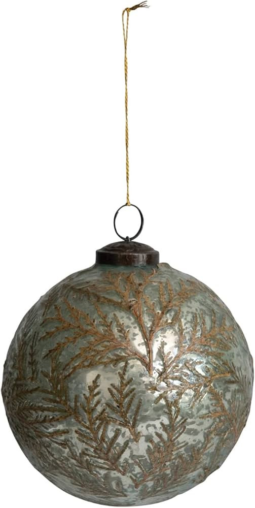 Creative Co-Op 5' Round Mercury Glass Ball Ornament w/Embedded Juniper Needles, Mint Color | Amazon (US)
