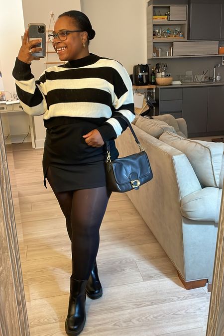 Date night outfit, black mini skirt, stripped sweater, chunky boots 


#LTKunder50 #LTKstyletip #LTKcurves