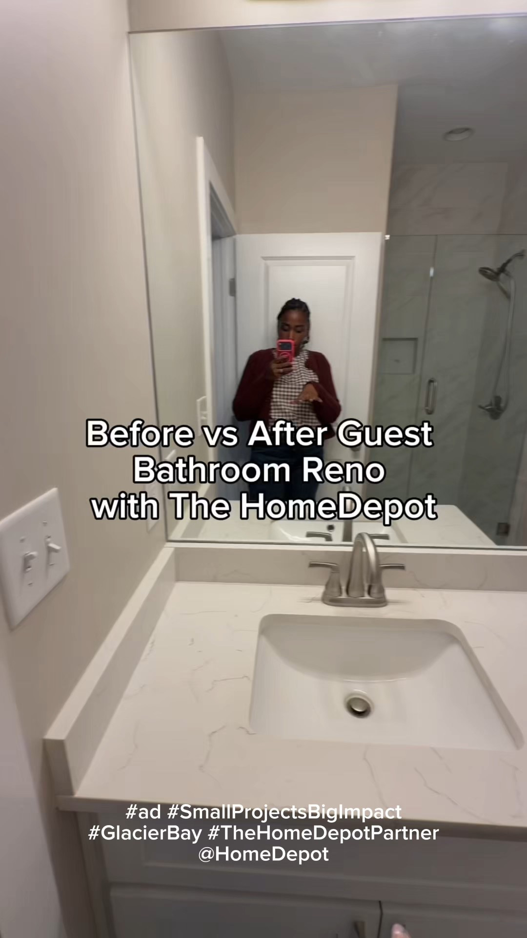 The Home Depot is helping us make our new house into a home! Our guests are going to LOVE this bathroom! Upgrade your bathroom with timeless style this winter at Home Depot’s Winter Bath Event, now through 3/27. Save up to 40% on select online bath products.
Glacier Bay Products:
The Glacier Bay Eastwood Single Sink Vanity
The Glacier Bay Oswell Double Handle Faucet
The Glacier Bay Rounded Corner Brushed Gold Medicine Cabinet
The Glacier Bay Power Flush toilet
The Glacier Bay Modern 1-Spray Dual Tub Shower Head

#ad #SmallProjectsBigImpact #GlacierBay #TheHomeDepotPartner @HomeDepot