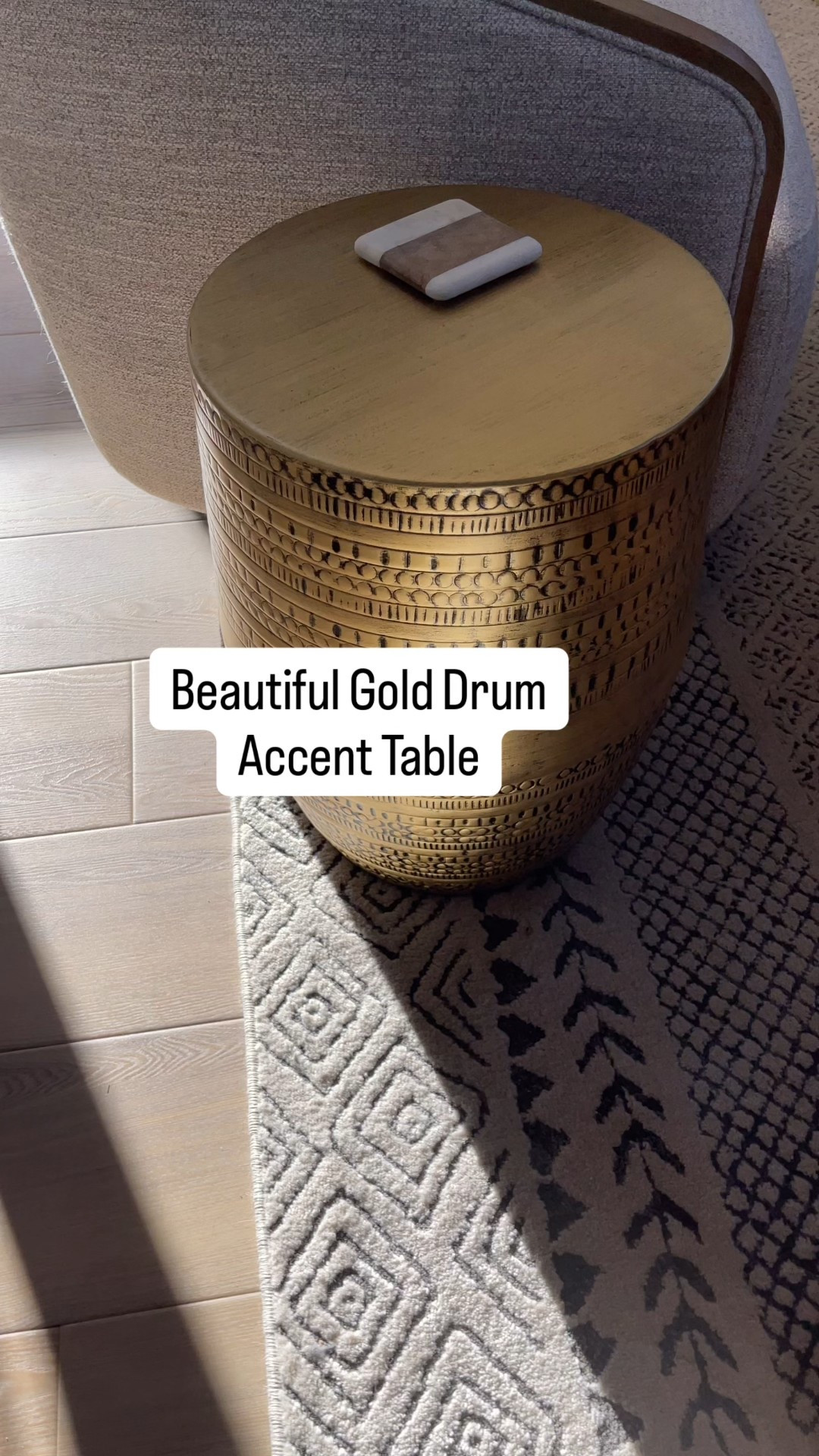 Large metal drum accent table in antiqued gold. I have two & they are the perfect size for any space! Adds a modern flare to my mid-century style home. 
On sale! Linked my swivel chairs & area rug which are also on sale! Now is the time for a little living room refresh! 

#livingroom #endtables #moderndecor #metaltables #interiordesign black friday #lifestylewithlauna #target

#LTKSaleAlert #LTKCyberWeek #LTKHome