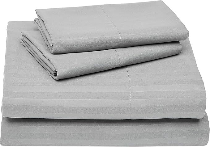 Amazon Basics Deluxe Microfiber Striped Sheet Set, Dark Grey, King | Amazon (US)