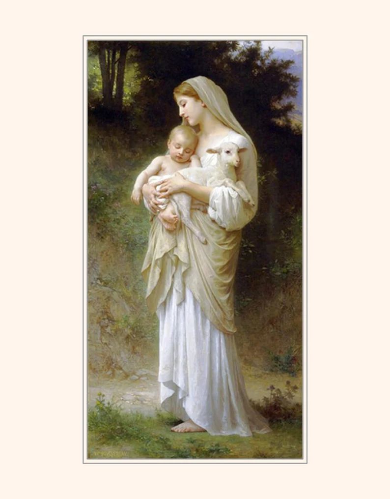 William Adolphe Bouguereau,  L'innocence.  Shepherdess with baby &  lamb,  Lamb of God, religious... | Etsy (US)