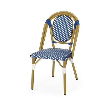 Kazaria Outdoor French Bistro Chairs, Set of 2, Blue, White, and Bamboo Finish | Walmart (US)