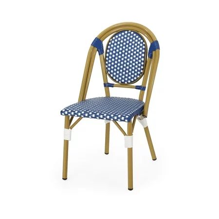 Kazaria Outdoor French Bistro Chairs, Set of 2, Blue, White, and Bamboo Finish | Walmart (US)