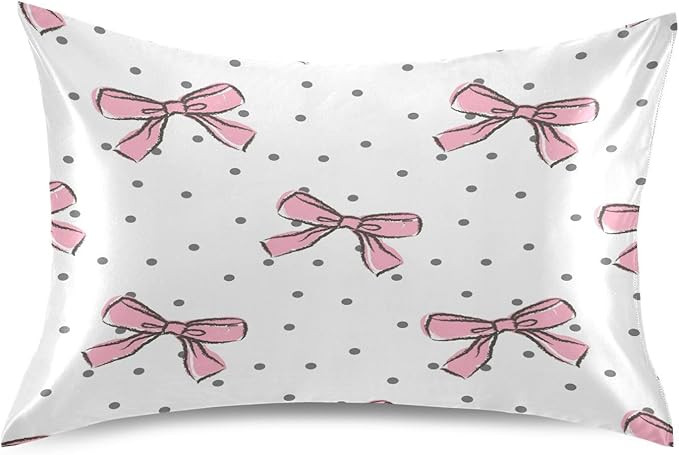 Bow Pink Silk Satin Pillowcase for Hair and Skin, Wrinkle Resistant Satin Pillow Covers with Enve... | Amazon (US)