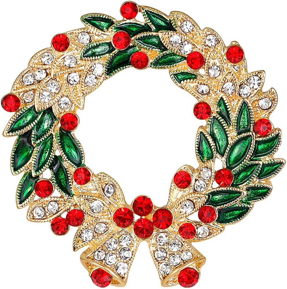 Vintage Design Created Crystal Christmas Jingle Bells, Wreath Shape & Boot Style Xmas Brooch Pins... | Amazon (US)