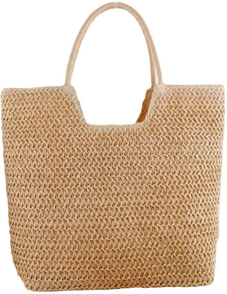 Womens Straw Beach Bag Summer Shoulder Bag Woven Handbag | Amazon (US)