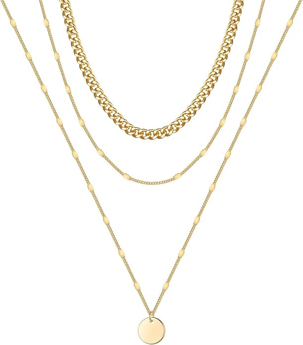 MONOOC Layered Necklaces for Women, Dainty 14K Gold Plated Layering Choker Necklace Handmade Laye... | Amazon (US)