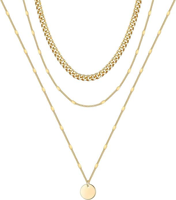 MONOOC Layered Necklaces for Women, Dainty 14K Gold Plated Layering Choker Necklace Handmade Laye... | Amazon (US)