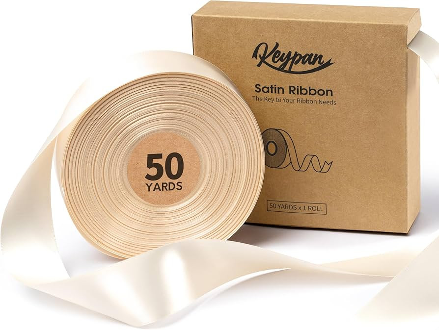 Ivory Satin Ribbon 1-1/2 Inch x 50 Yards Double-Faced Polyester Cream Ribbon for Christmas Gift W... | Amazon (US)