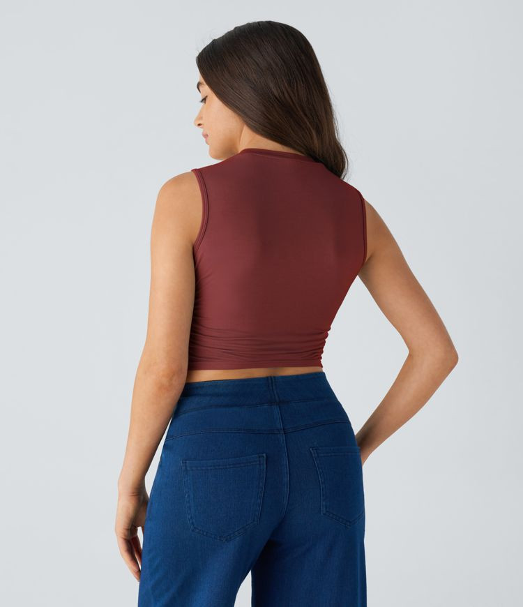 Women’s Round Neck Ruched Skinny Cropped Casual Tank Top - Halara | HALARA