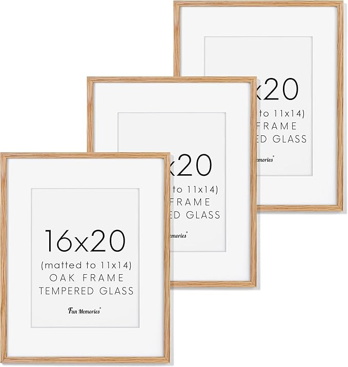 Fun Memories 16x20 Picture Frames Set of 3, Solid Oak Wood Picture Frame 16 by 20, 16x20 Frame wi... | Amazon (US)