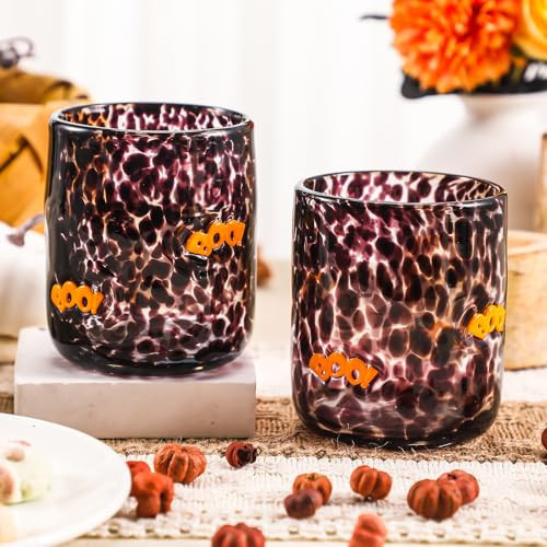 Roshtia 2 Pcs Halloween Icon Glass Cups - 14oz Orange Boo Icon Juice Glass Double Old Fashioned Hand Blown Drinking Cups for Halloween Home Party Supplies Gift | Amazon (US)