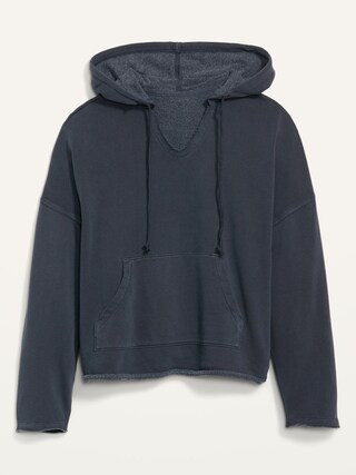 Long-Sleeve Split-Neck Cut-Off Hoodie for Women | Old Navy (US)