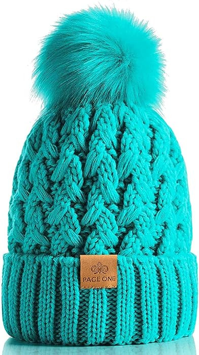PAGE ONE Womens Winter Ribbed Beanie Crossed Cap Chunky Cable Knit Pompom Soft Warm Hat | Amazon (US)