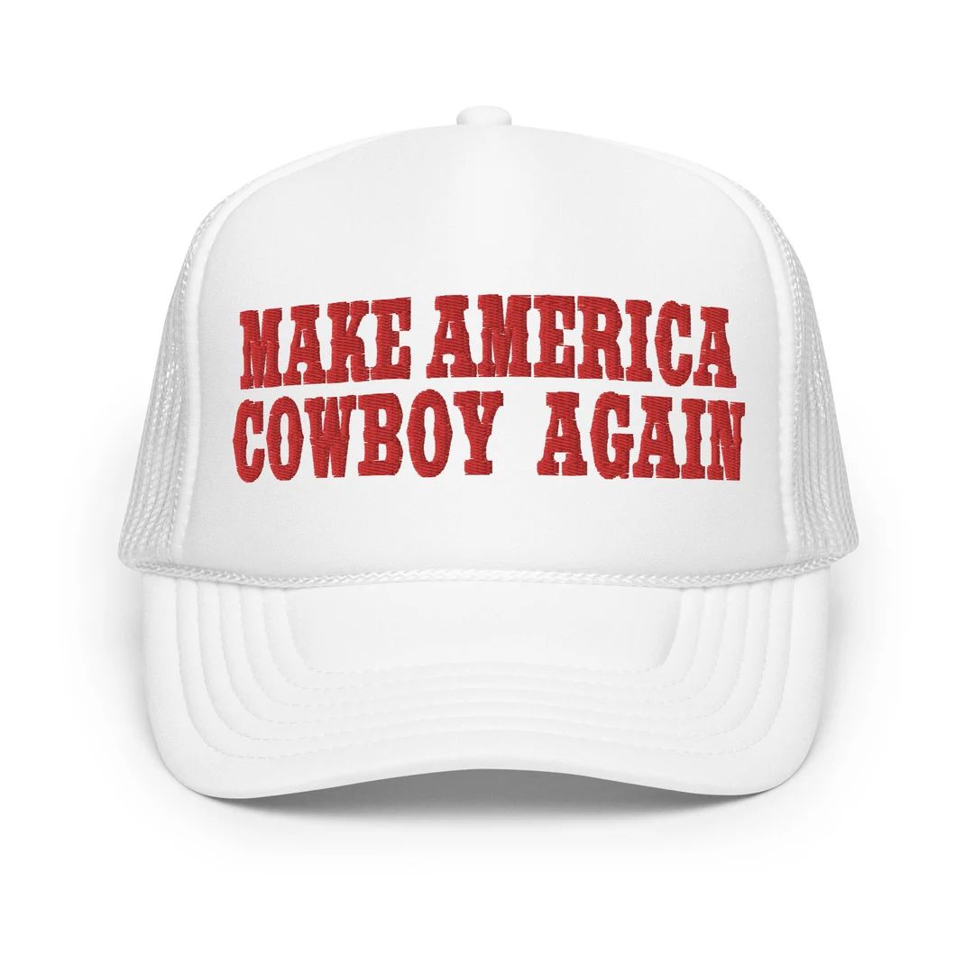 Make America Cowboy Again Trucker Hat, Red White and Blue, America Hat, Fourth of July Shirt Hat,... | Etsy (US)