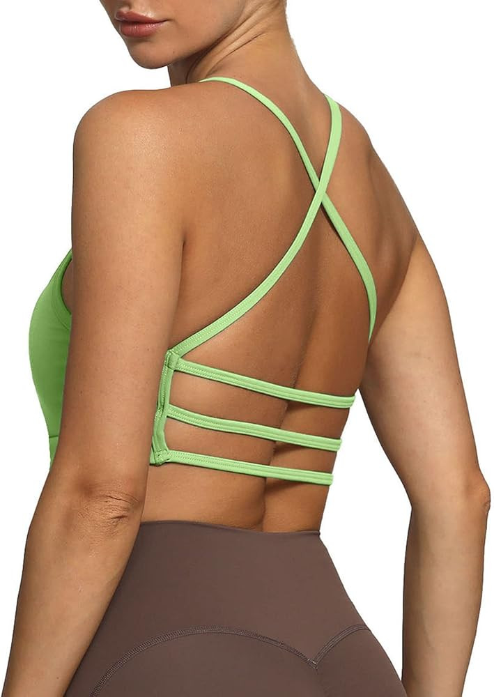 Aoxjox Women's Workout Sports Bras Fitness Backless Padded Amor Low Impact Bra Yoga Crop Tank Top | Amazon (US)