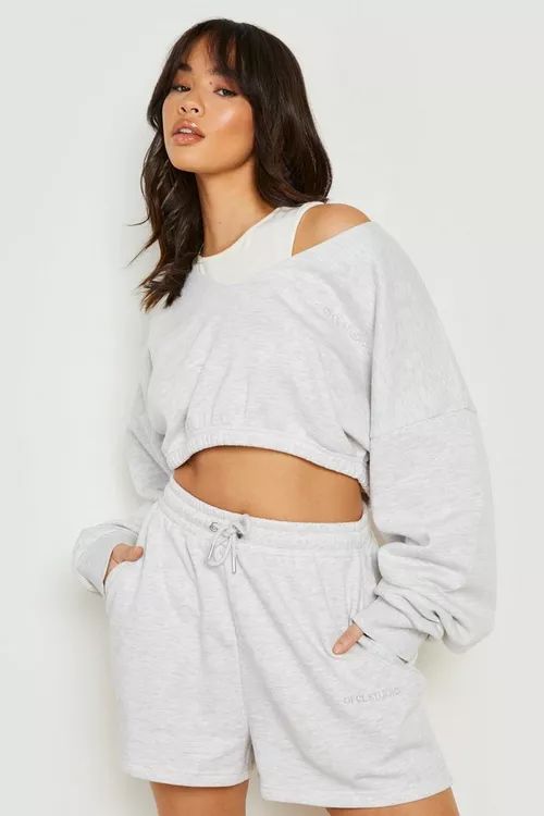 V Neck Crop Sweater Short Tracksuit with REEL cotton | Boohoo.com (US & CA)