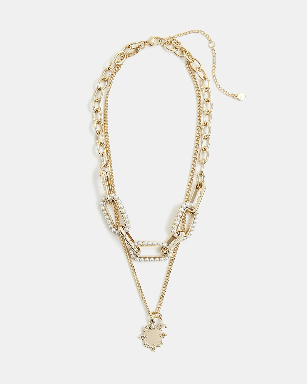 Gold pearl embellished multirow necklace | River Island (UK & IE)