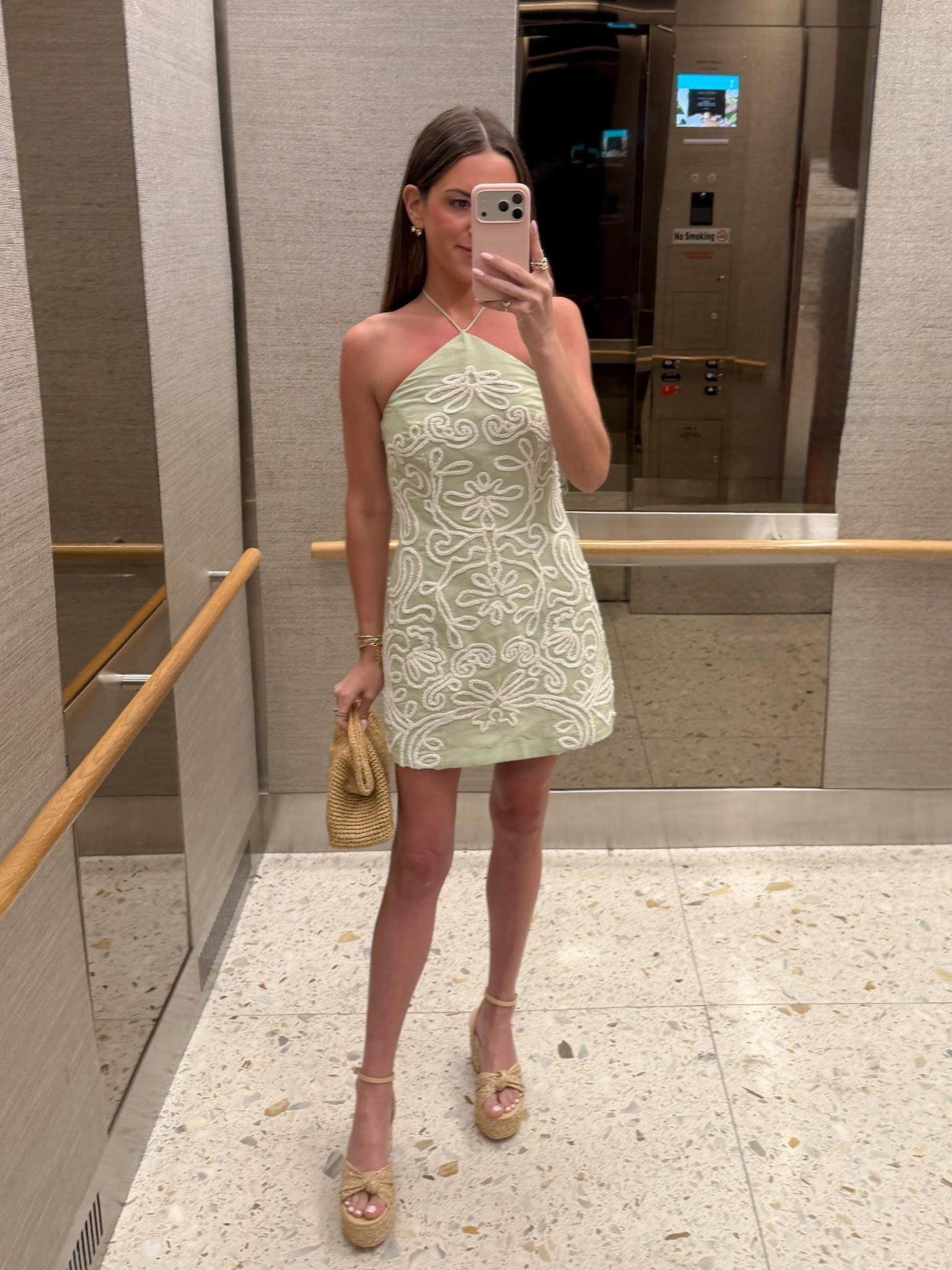 Size xsmall 

Vacation outfits 
Bachelorette dress 
Raffia heels 

#LTKdayinmylife #LTKgrwm #LTKootd