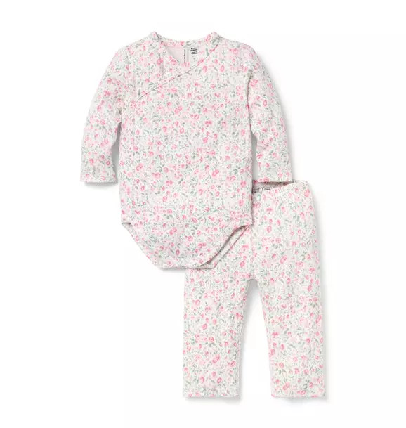Janie and Jack | Baby Floral Pointelle Wrap Matching Set - White / NB | Janie and Jack