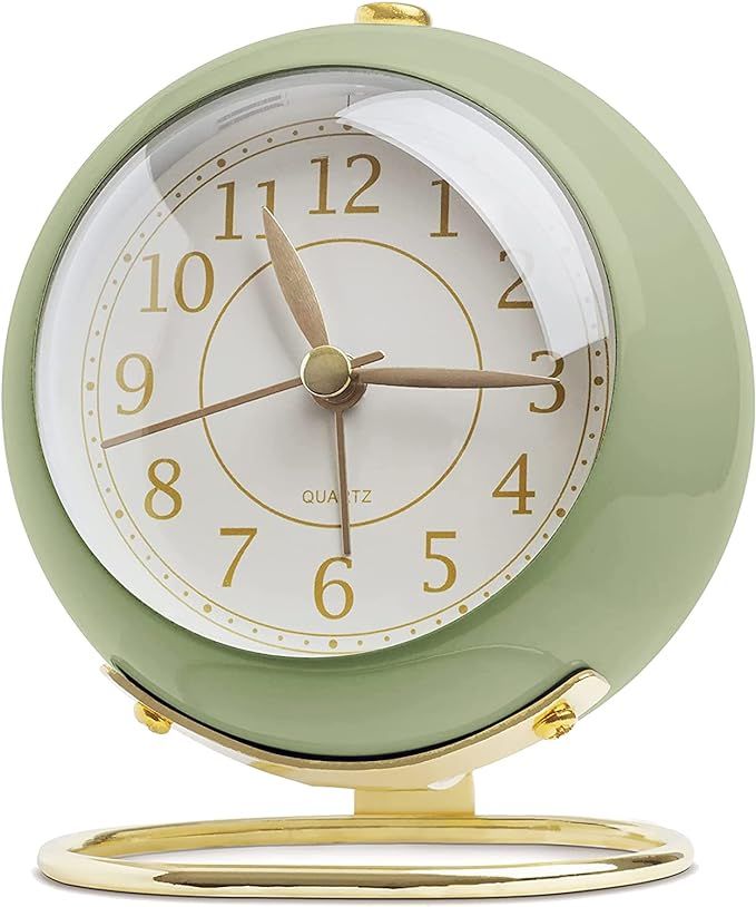 JUSTUP Silent Analog Alarm Clock, Classic Small Non-Ticking Tabletop Kids Room Alarm Clock Batter... | Amazon (US)
