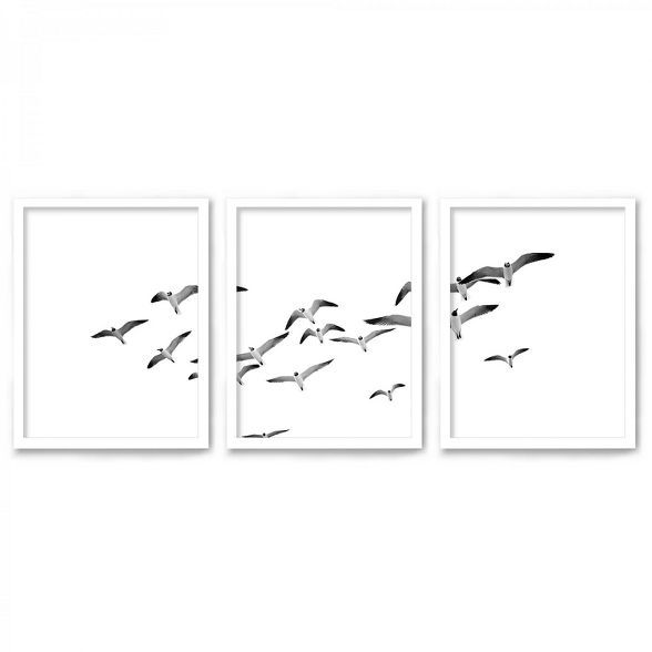 Americanflat Birds at the Beach by Sisi and Seb Triptych Wall Art - Set of 3 Framed Prints | Target