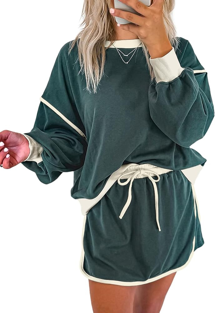 SELINK Womens Striped 2 Piece Outfit Tracksuit Oversized Lounge Set Casual Top and Skorts Matchin... | Amazon (US)