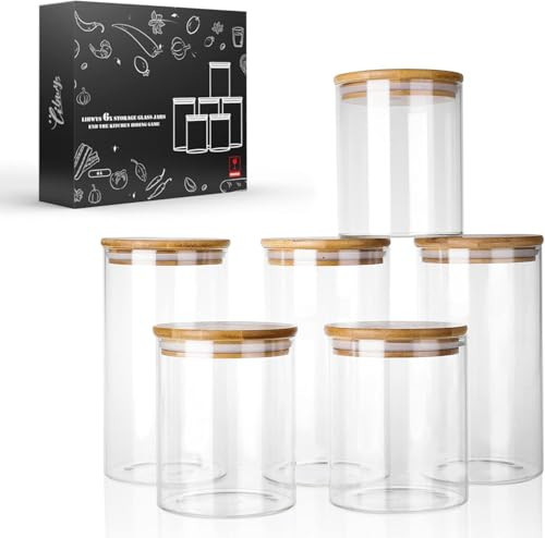 LIBWYS Storage Jars with Lids, Square Storage Glass Jar (6pcs) | Amazon (UK)