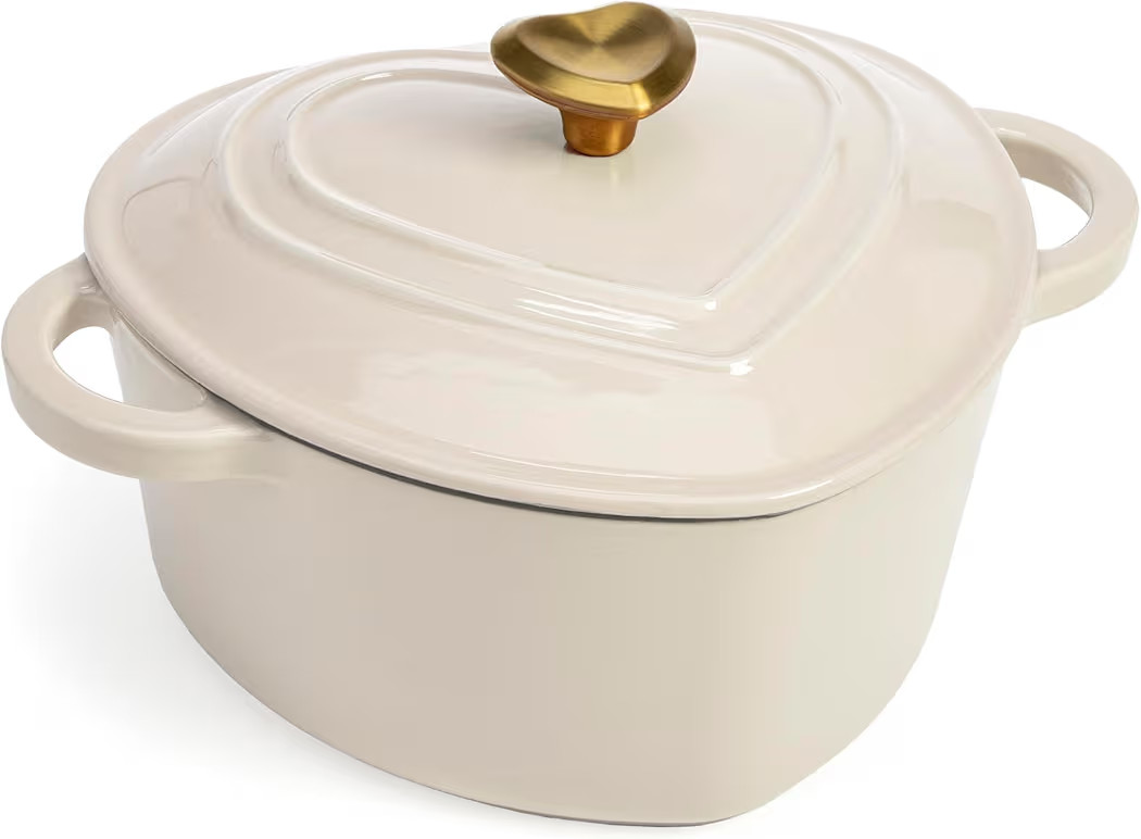 Paris Hilton Enameled Cast Iron Dutch Oven Heart-Shaped Pot with Lid, Dual Handles, Works on All ... | Amazon (US)