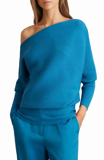 Reiss Lorna Off the Shoulder Rib Sweater in Blue at Nordstrom Rack, Size Large | Nordstrom Rack