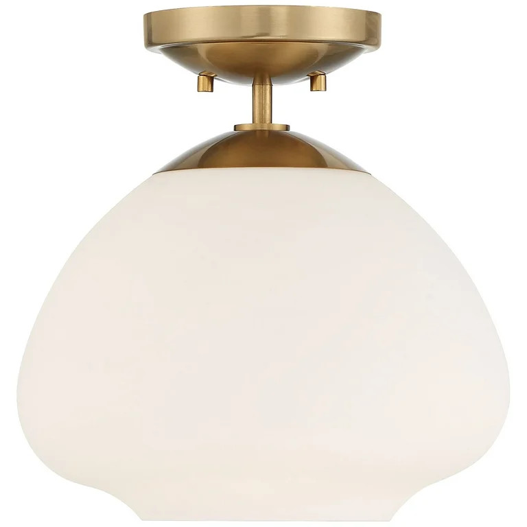 Possini Euro Design Schoolhouse Modern Ceiling Light Semi Flush Mount Fixture Brass 12" Wide Opal... | Walmart (US)