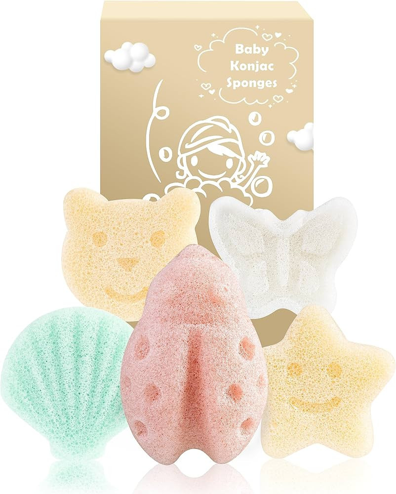 Konjac Baby Sponge for Bathing, 5Pcs Natural Cute Shapes, Kids Bath sponges for Infants, Toddler ... | Amazon (US)
