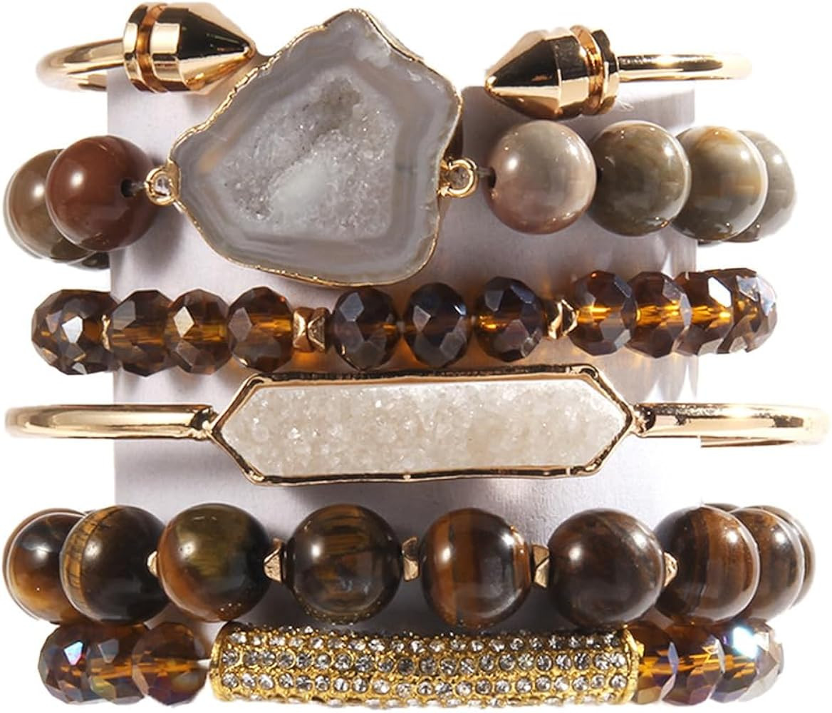 5PCS 6PCS Natural Boho Beaded Bracelets/Bangle for Women Men,Healing Turquoise Jasper Agate Cryst... | Amazon (US)