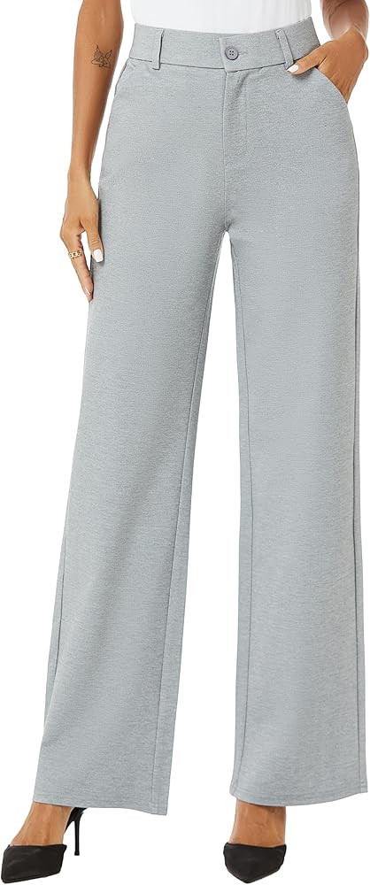 Womens High Waist Wide Straight Leg Trousers Casual Slacks Dress Pants with Pockets | Amazon (US)