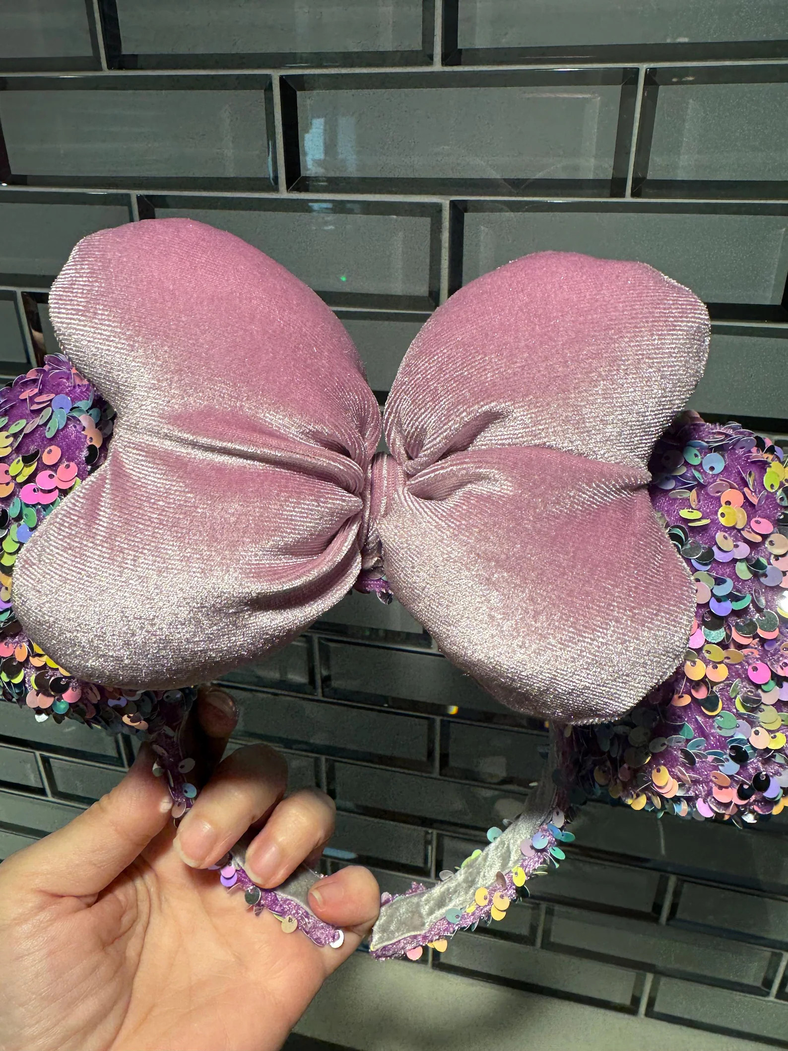 NEW Coquette Lavender Purple Velvet Confetti Sequin Mickey Minnie Mouse Ears W Big Bow - Etsy | Etsy (US)