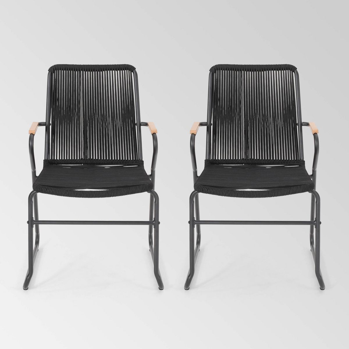 Moonstone Set of 2 Rope Weave Modern Club Chairs - Black - Christopher Knight Home | Target