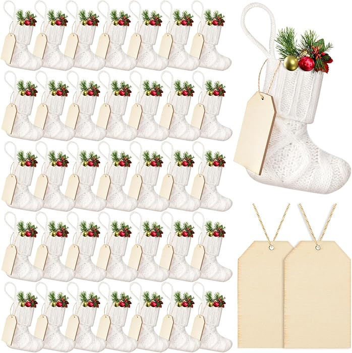 Suhine 36 Set Mini Christmas Knitted Stockings 6'' Neutral Christmas Stocking Rustic Modern Farmh... | Amazon (US)