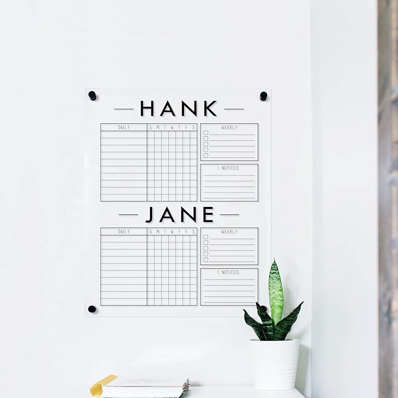 Clear Acrylic Chore Chart Dry Erase for two kids, Personalized to do list | Amazon (US)