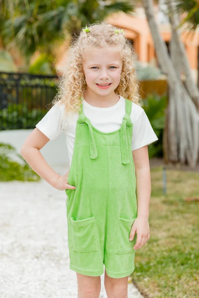 Kid's Remember This Feeling Lime Terry Romper | Pink Lily