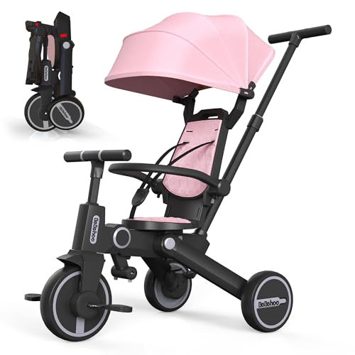Bebehoo Tricycle Stroller for Toddler,Foldable Baby Tricycle,Kids Balance Bike with Push Handle,Toddlers Stroller Bike with 1 to 5 Years,7-in-1 Push Tricycle Bike for Kids (Pink) | Amazon (US)