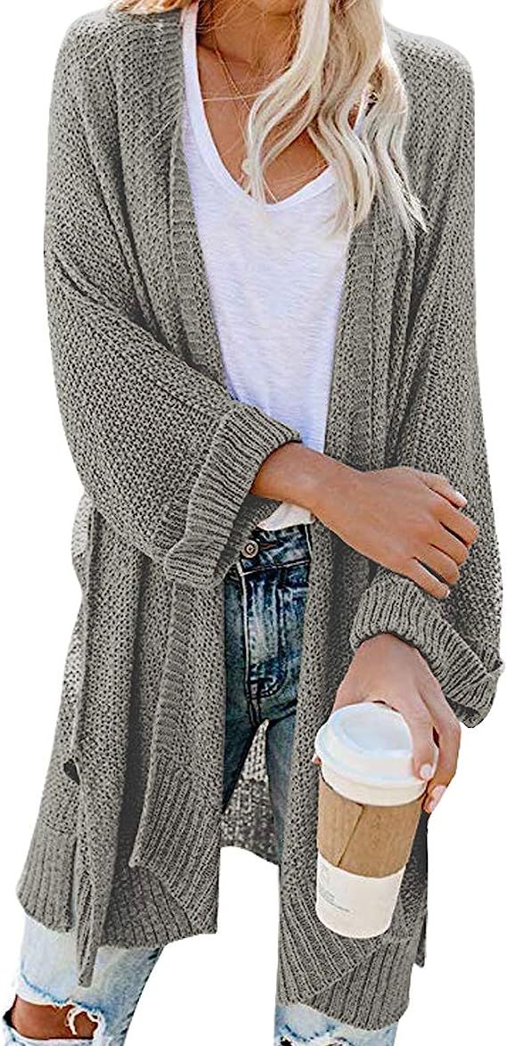 CPOKRTWSO Women's Loose Open Front 3/4 Sleeve Knit Kimono Cardigans Sweater with Pockets | Amazon (US)